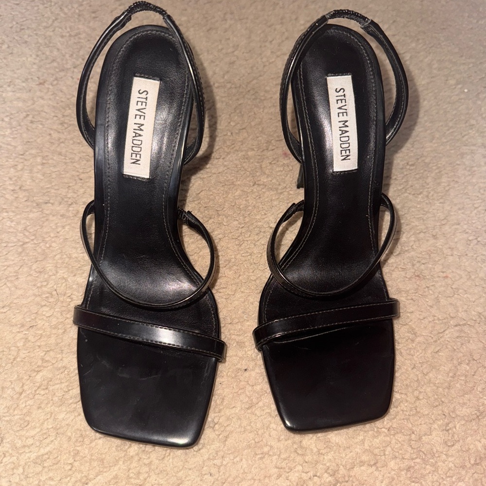 Steve Madden Black Strappy Square-Toe Heels
